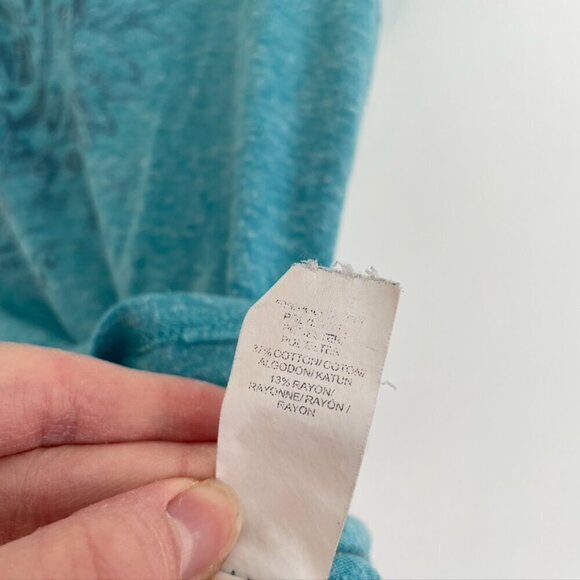 LUCKY BRAND Heathered Heather Aqua Blue Graphic Henley Short Sleeve T-Shirt Tee - Picture 6 of 10